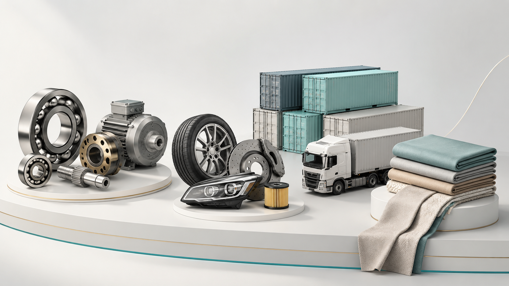 3D illustration of product sourcing, transport, containers and wholesale goods